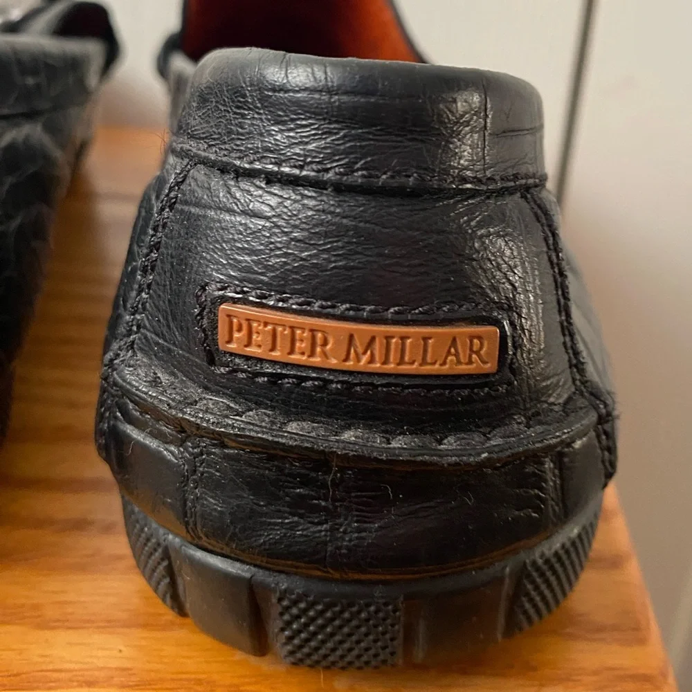 Peter Millar Black Croc Embossed Leather Horse Bit Driving Loafers SZ 12M